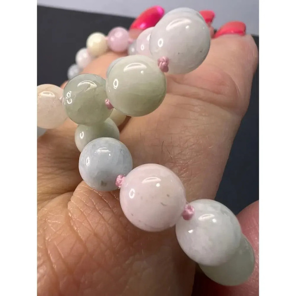 Multi beryl aquamarine morganite knotted necklace with sterling  clasp - Picture 9 of 11